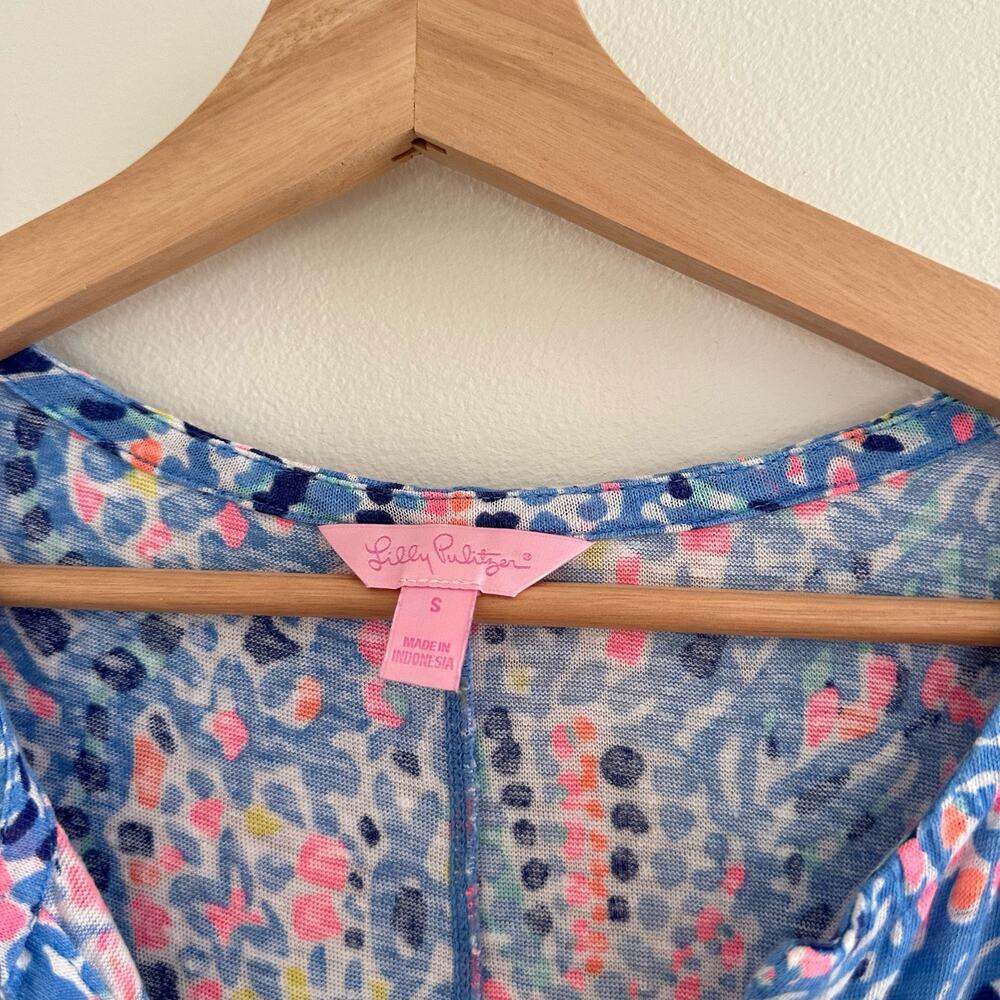 Lilly Pulitzer Duval Tic Tac Tile V-Neck Mini T-Shirt Dress Blue Pink S - Picture 5 of 9